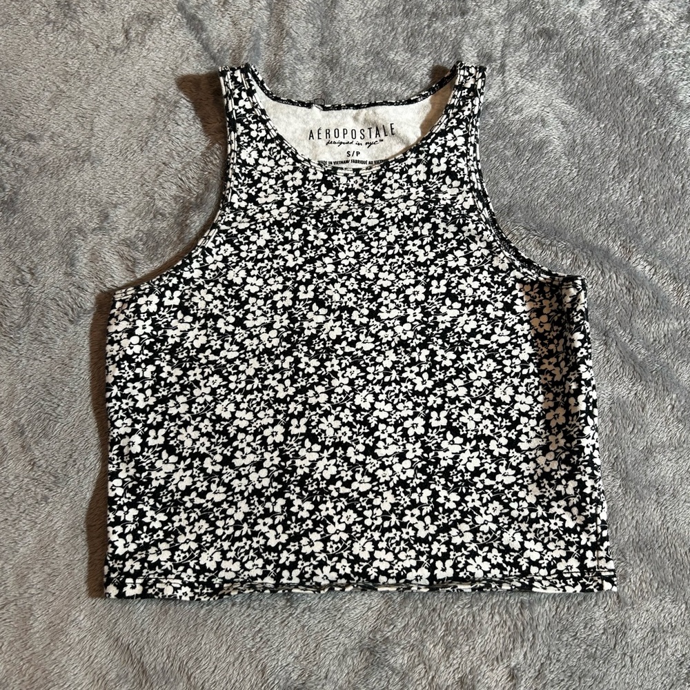 Aeropostale Black and White Floral Tank Top